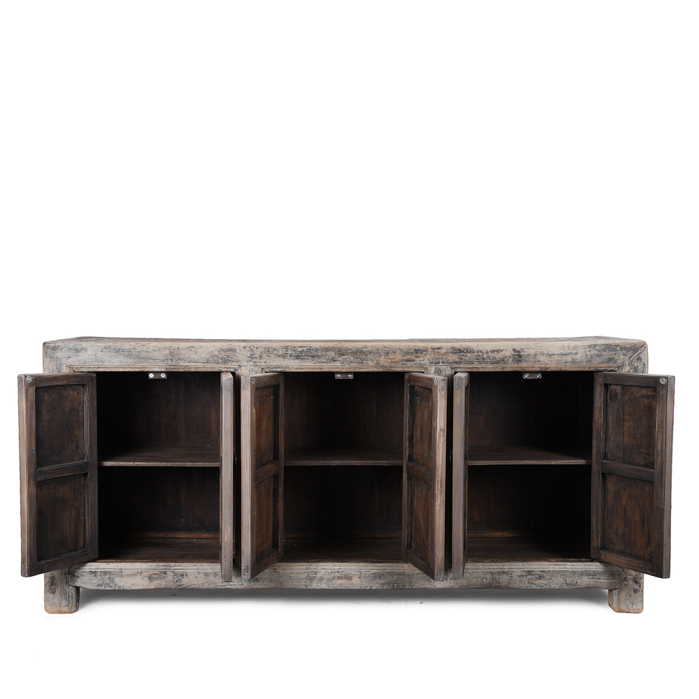 Open Doors Detail From Chinese Bleached Rustic 6 Door Sideboard  | Indigo Antiques
