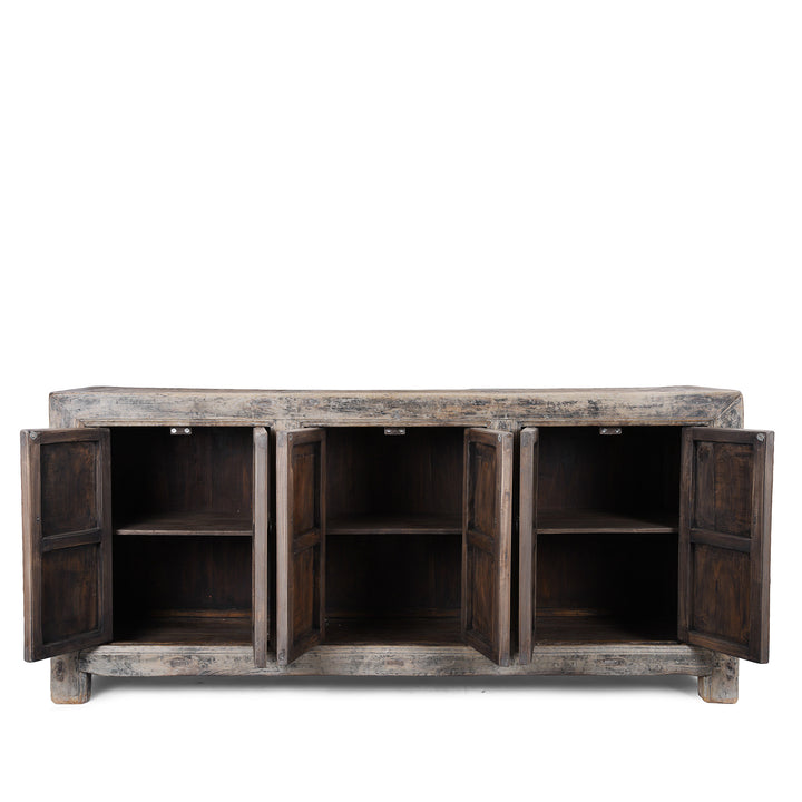 Open Doors Detail From Chinese Bleached Rustic 6 Door Sideboard  | Indigo Antiques