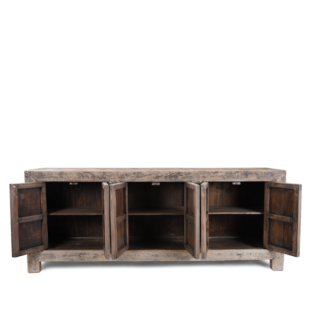 Interior Of Six Door Chinese Style Sideboard Made From Reclaimed Elm And Cypress With Rustic Farmhouse Finish