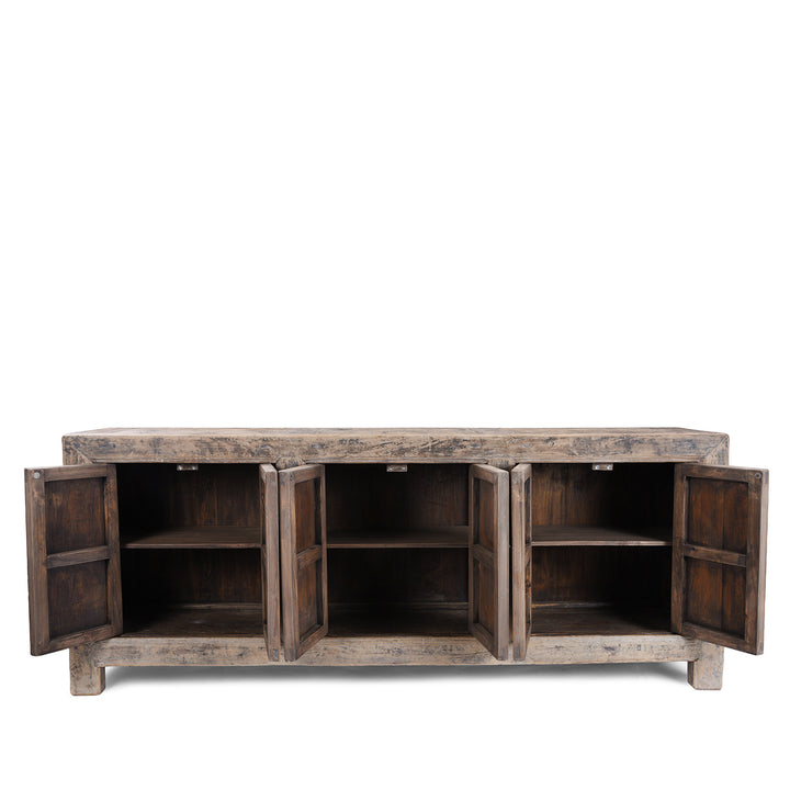 Interior Of Six Door Chinese Style Sideboard Made From Reclaimed Elm And Cypress With Rustic Farmhouse Finish