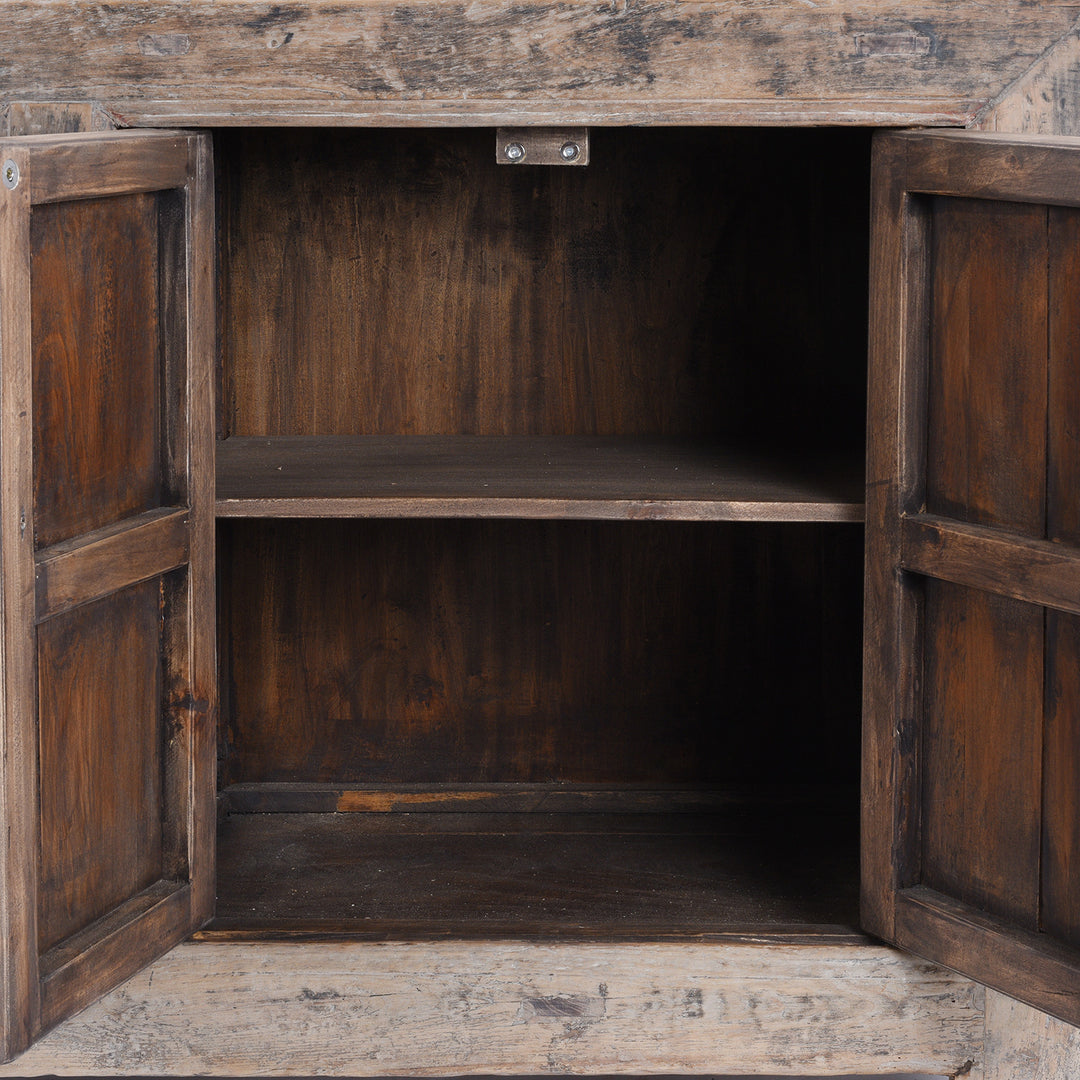 Interior Detail From Six Door Chinese Style Sideboard Made From Reclaimed Elm And Cypress With Rustic Farmhouse Finish