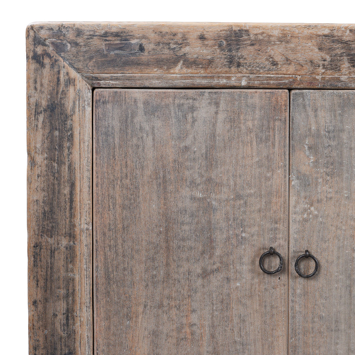 Corner Detail From Six Door Chinese Style Sideboard Made From Reclaimed Elm And Cypress With Rustic Farmhouse Finish