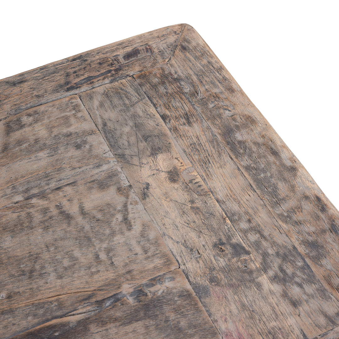 Top Corner Detail From Six Door Chinese Style Sideboard Made From Reclaimed Elm And Cypress With Rustic Farmhouse Finish