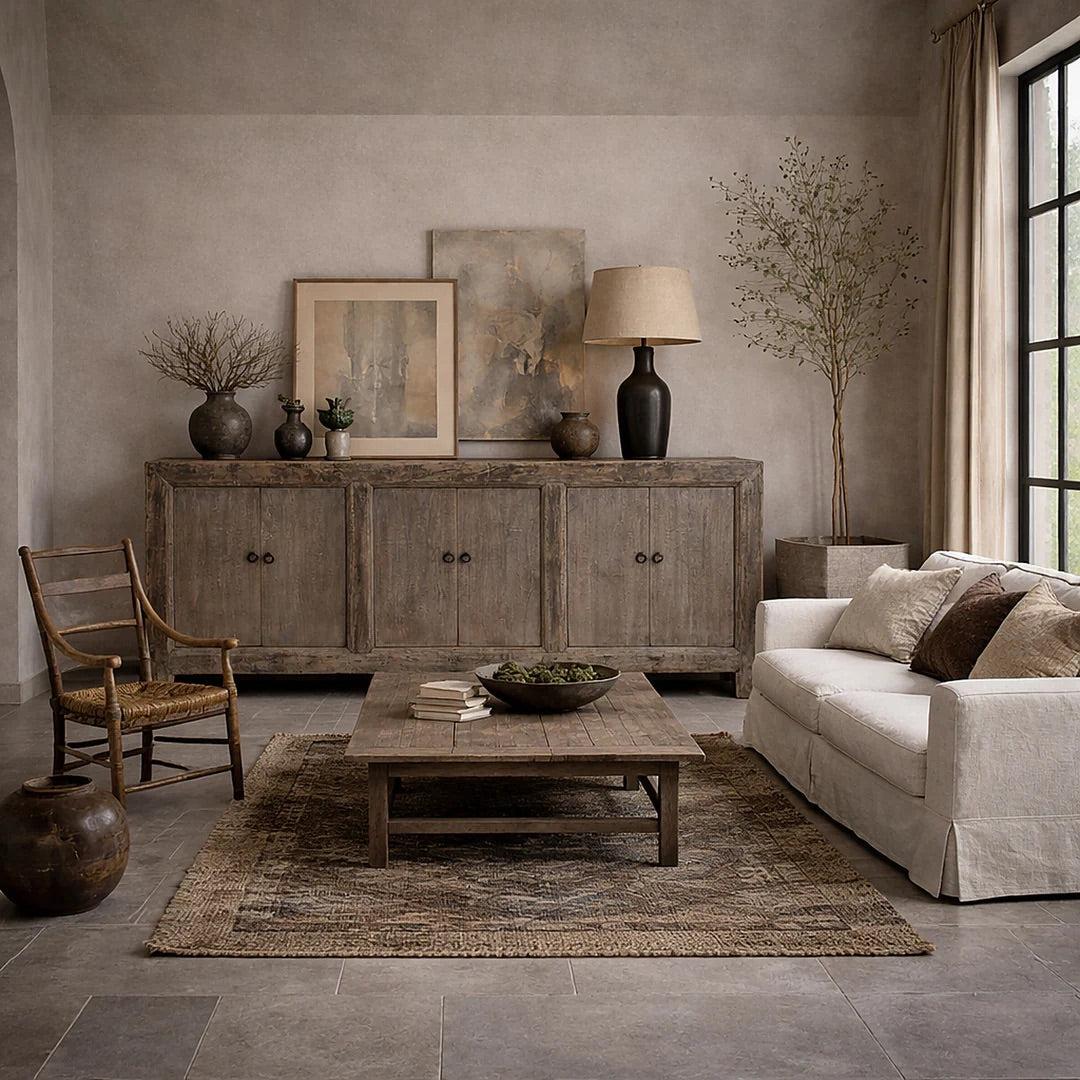 A 6 Door Elm Sideboard From Mongolia in a Modern Interior