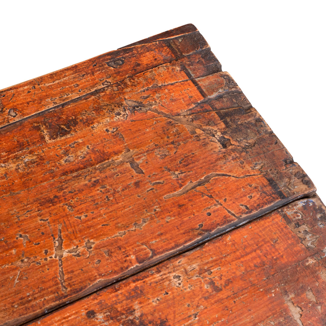 Top Corner Detail From 19th Century Qinghai Painted Tiger Chest With Protective Motif