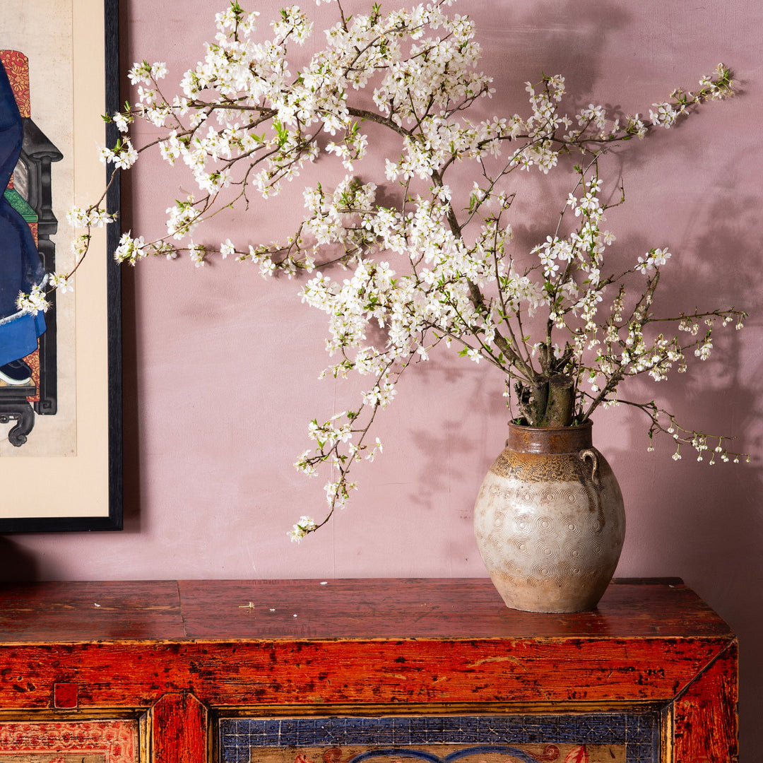 Lifestyle Of Vintage Glazed Earthenware Jar From Yunnan With Incised Spiral Decoration And Lug Handles