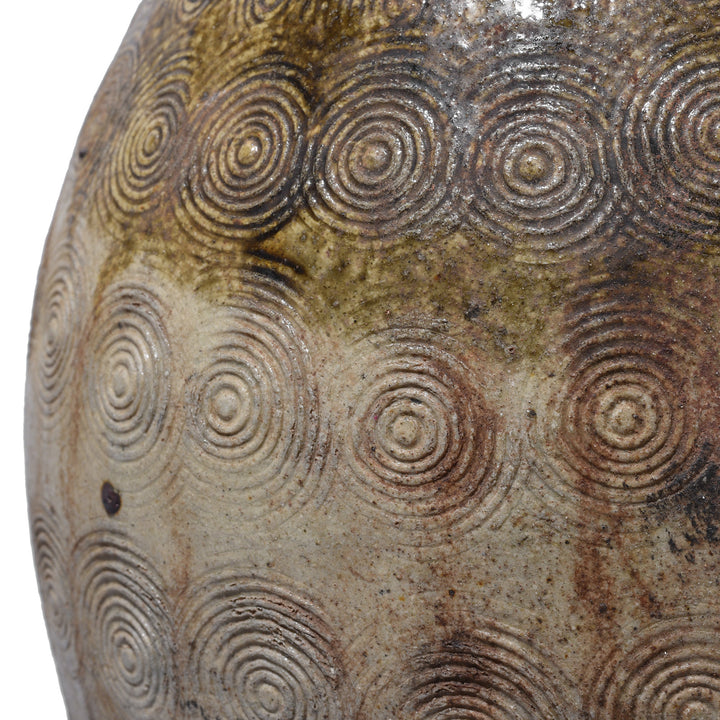 Spiral Design Detail From Vintage Glazed Earthenware Jar From Yunnan With Incised Spiral Decoration And Lug Handles