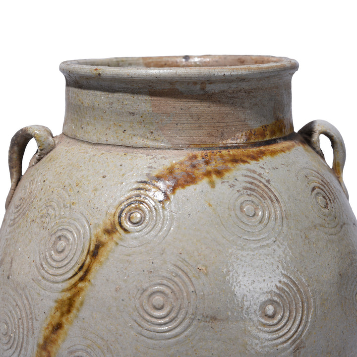 Detail From Option 2 Vintage Glazed Earthenware Jar From Yunnan With Incised Spiral Decoration And Lug Handles