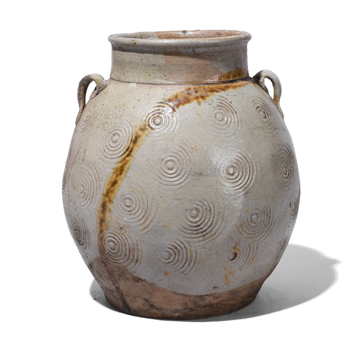 Option 2 Vintage Glazed Earthenware Jar From Yunnan With Incised Spiral Decoration And Lug Handles