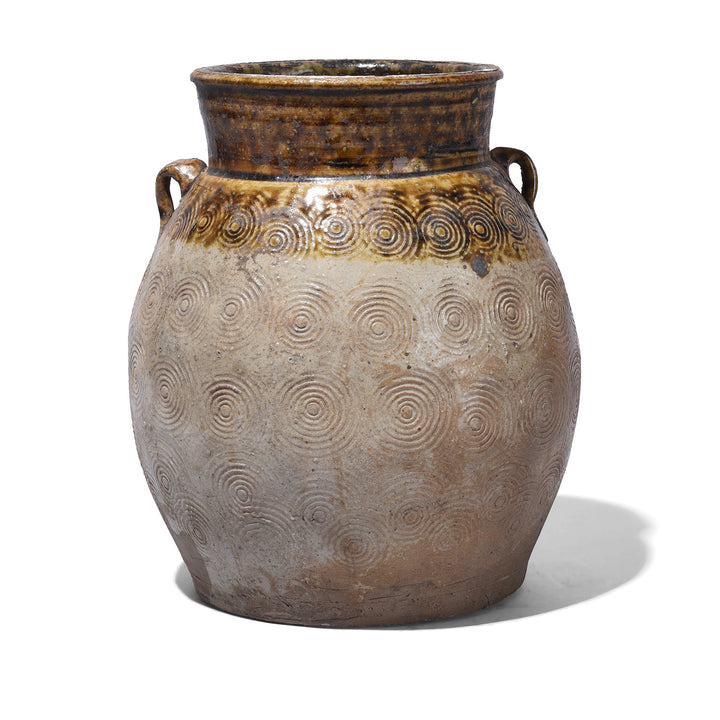 Option 3 Vintage Glazed Earthenware Jar From Yunnan With Incised Spiral Decoration And Lug Handles