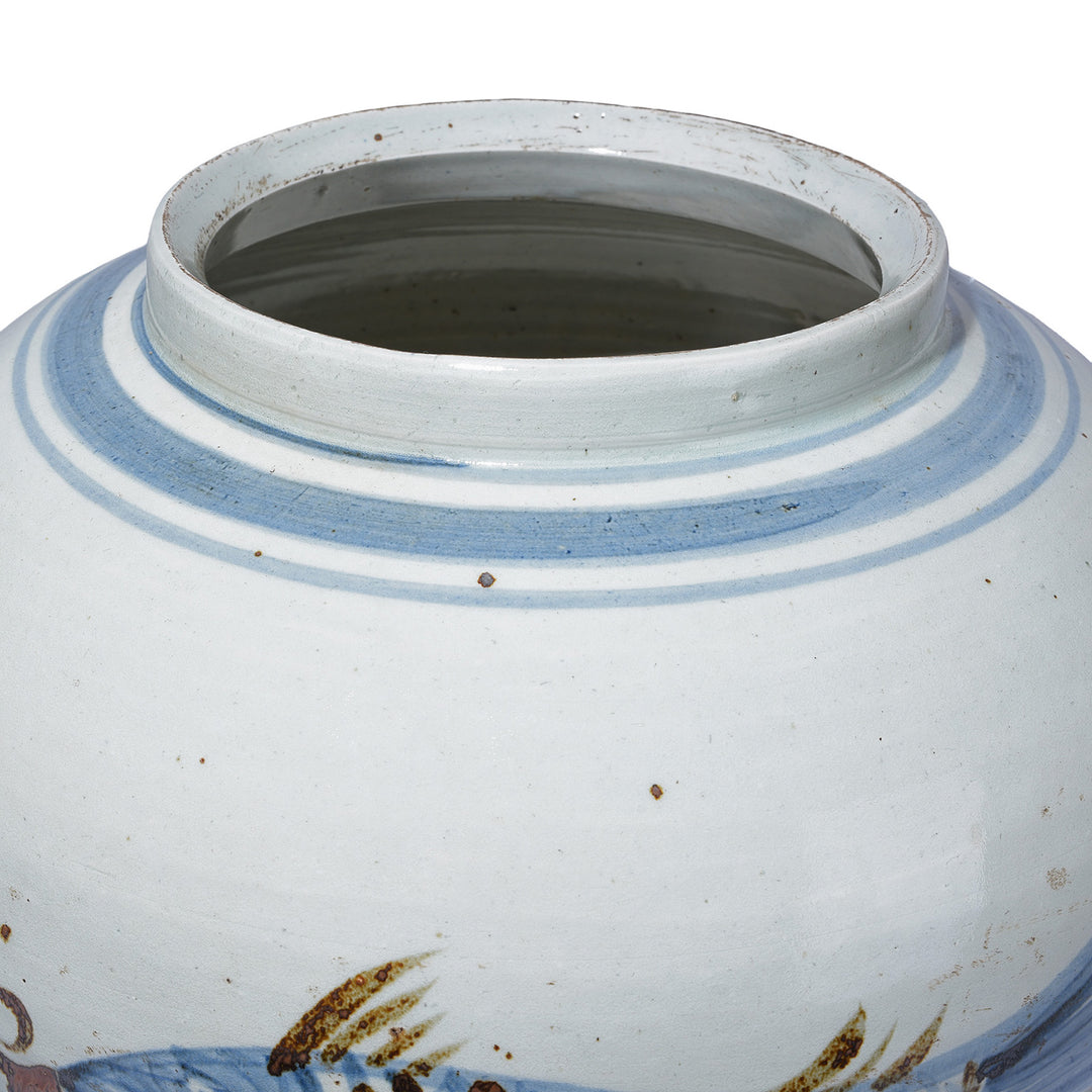 Tim Detail From Blue And White Porcelain Fish Jar In Provincial Ming Style
