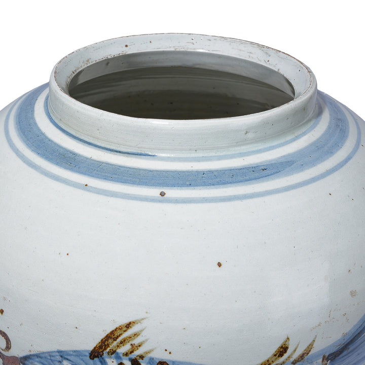 Tim Detail From Blue And White Porcelain Fish Jar In Provincial Ming Style