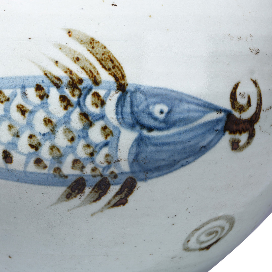 Fish Detail From Blue And White Porcelain Fish Jar In Provincial Ming Style