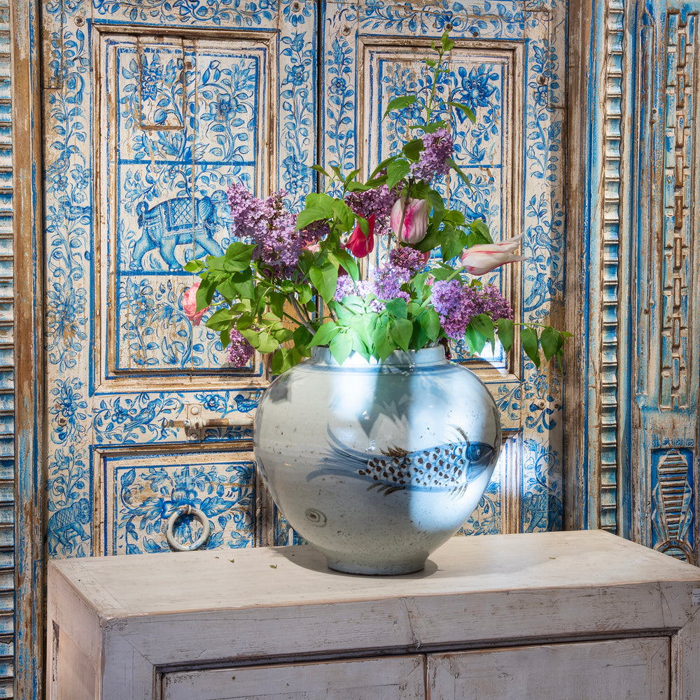 Blue And White Porcelain Fish Jar In Provincial Ming Style