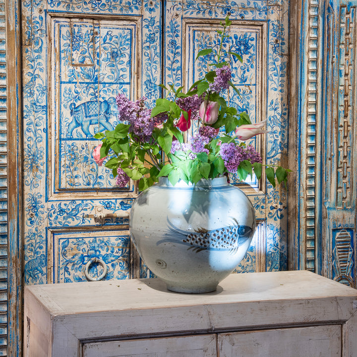 Blue And White Porcelain Fish Jar In Provincial Ming Style