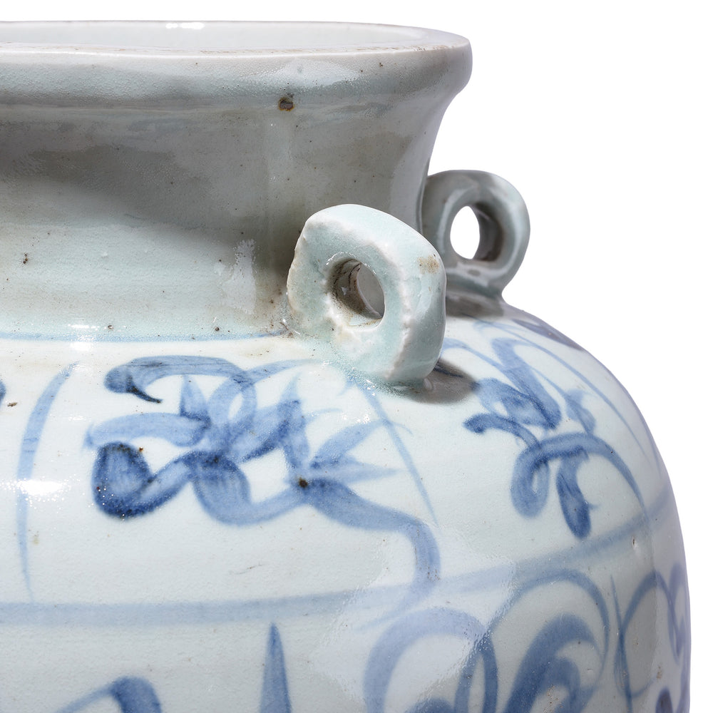 Rim Detail From Provincial Style Blue And White Calligraphy Porcelain Jar Hand Painted In The Late Ming Tradition From Jingdezhen