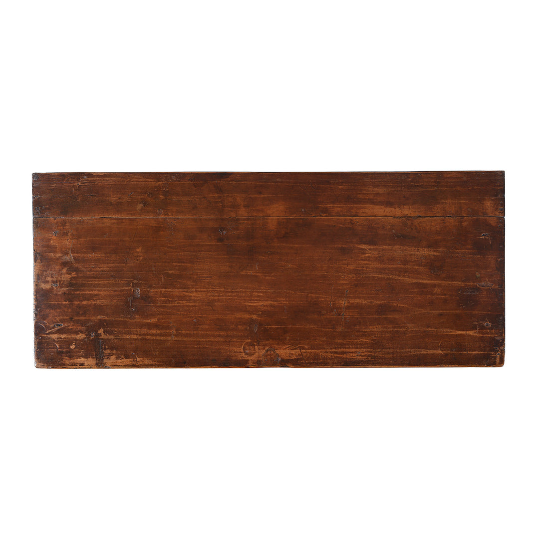 Top Down View Of Painted Qinghai Tiger Cabinet With Original Floral Panels Detail | Indigo Antiques