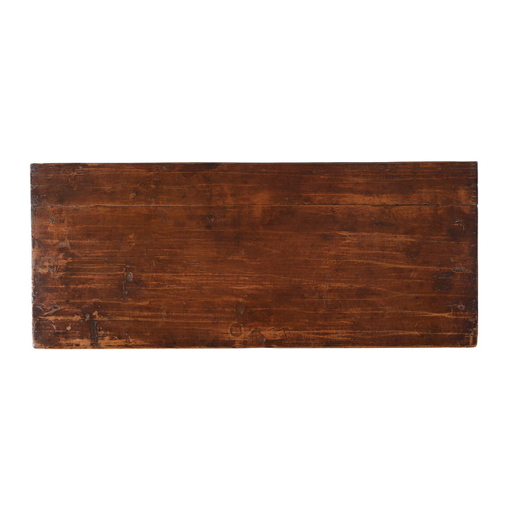 Top Down View Of Painted Qinghai Tiger Cabinet With Original Floral Panels Detail | Indigo Antiques