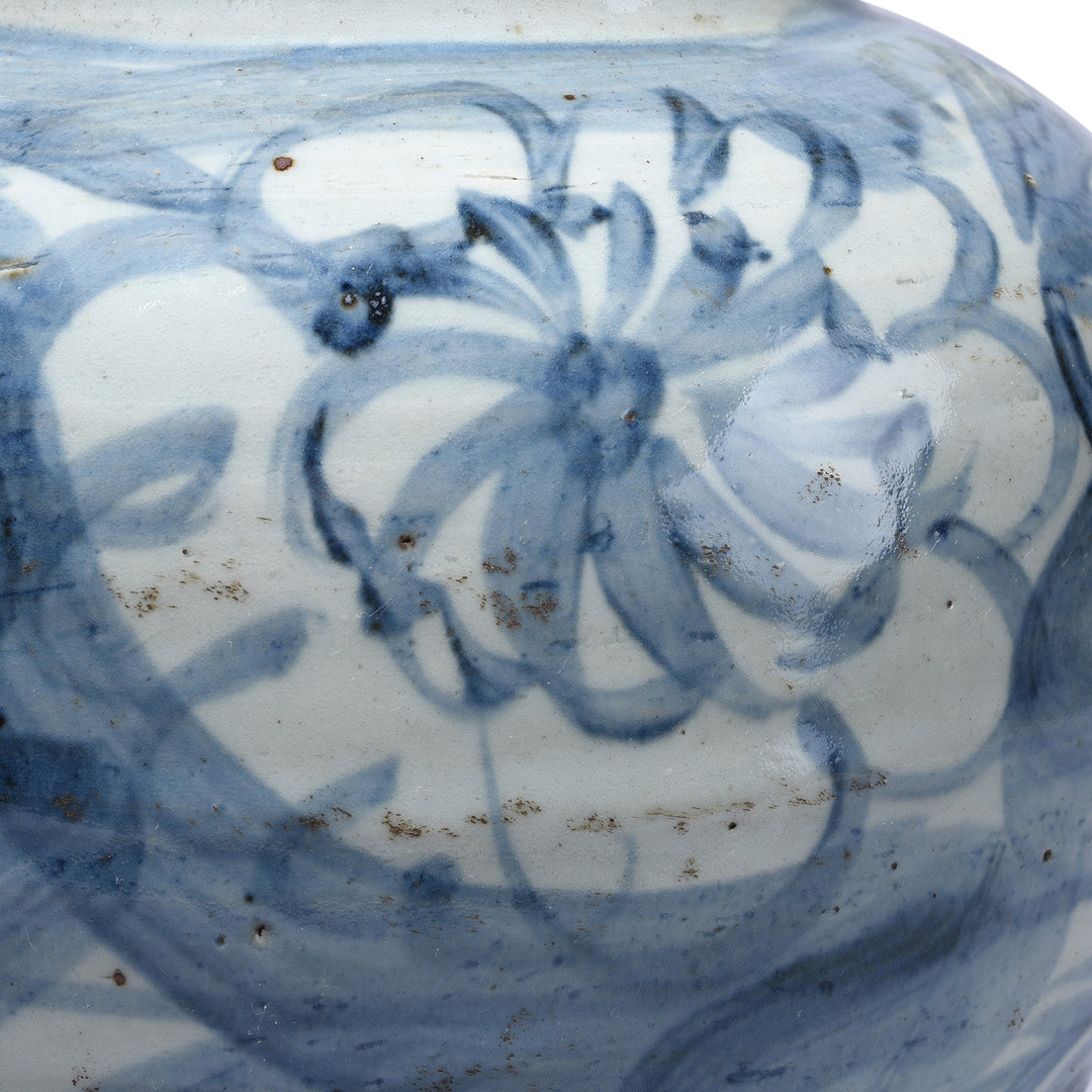 Detail From Late Ming Style Blue And White Porcelain Vase With Hand Painted Decoration And Classic Meiping Form