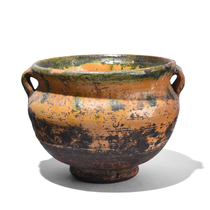 Terracotta Rustic Sancai Glazed Terracotta Vessel From Yunnan Province With Twin Loop Handles And Naturally Aged Surface Patina | Indigo Antiques 