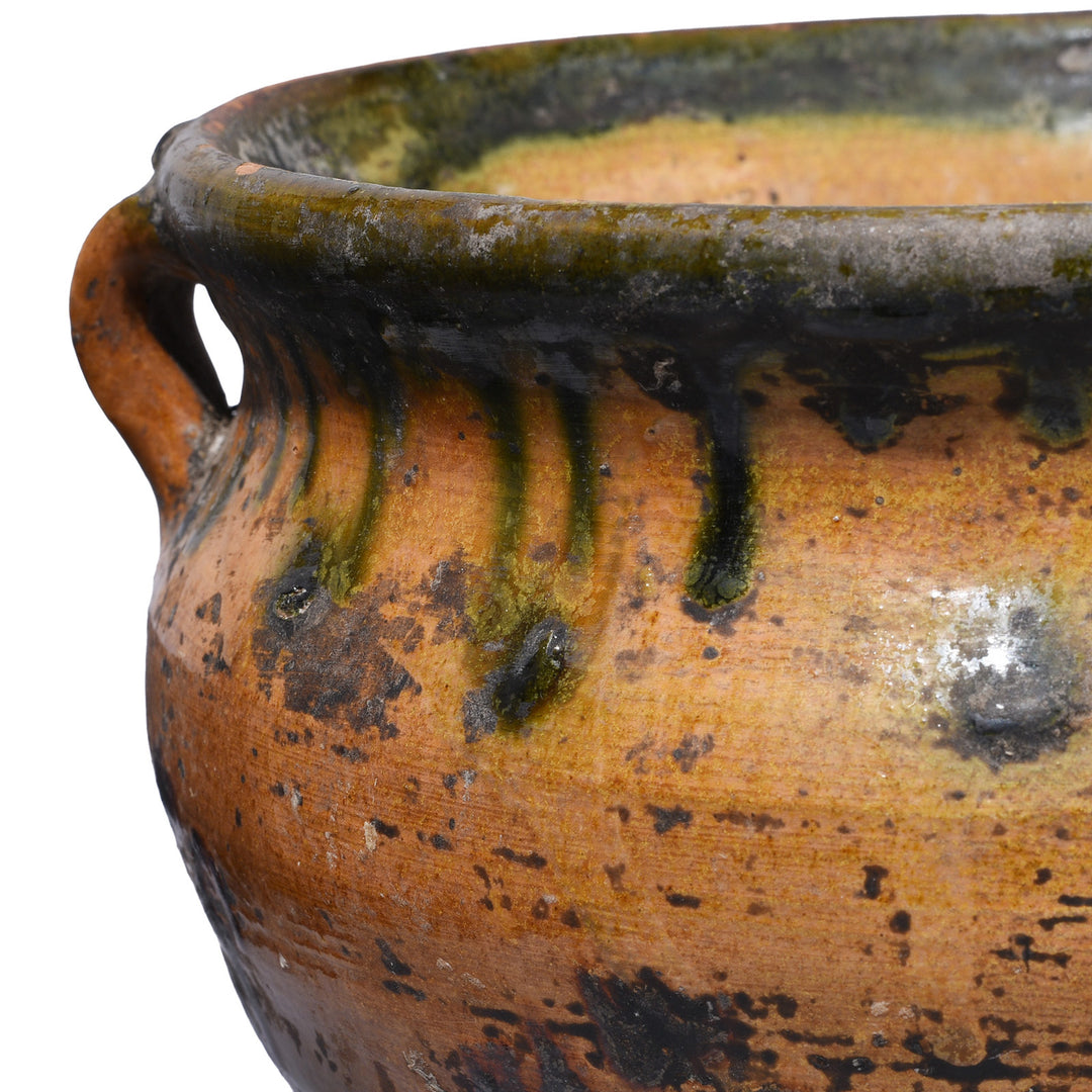 Detail From Terracotta Rustic Sancai Glazed Terracotta Vessel From Yunnan Province With Twin Loop Handles And Naturally Aged Surface Patina | Indigo Antiques 
