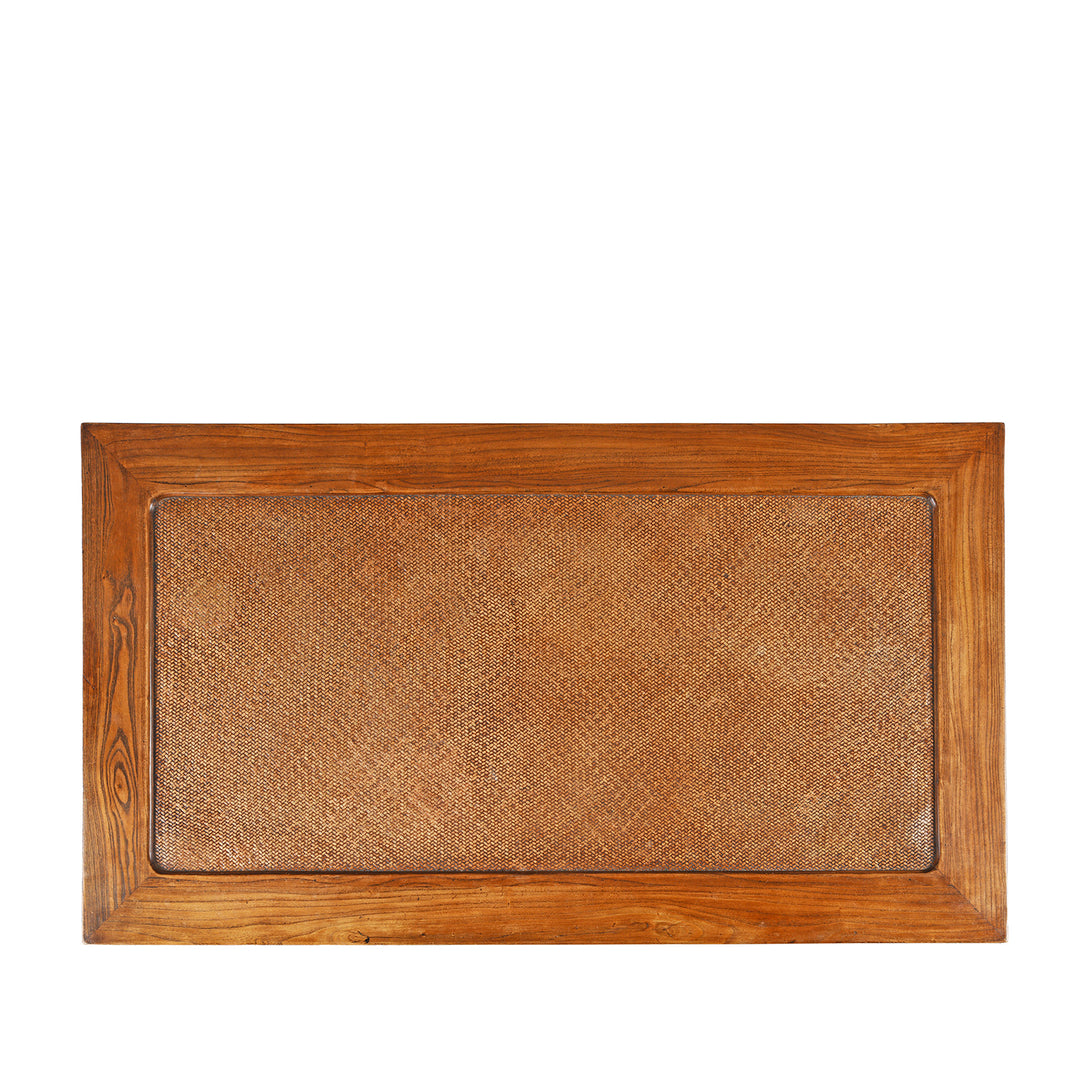 Top Down View Of Reproduction Cane Top Coffee Table Made From Old Elm | Indigo Antiques