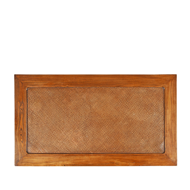 Top Down View Of Reproduction Cane Top Coffee Table Made From Old Elm | Indigo Antiques