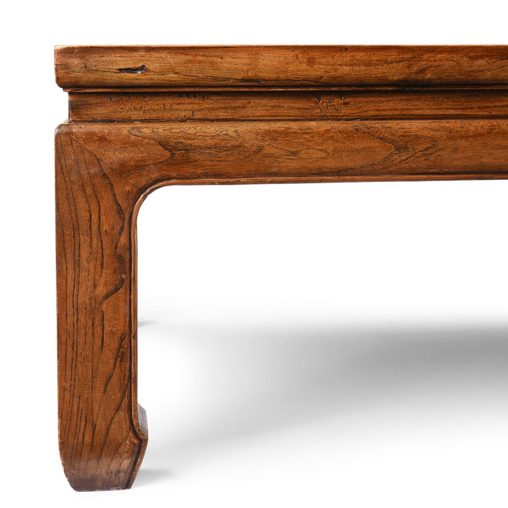 Corner And Leg Detail From Reproduction Cane Top Coffee Table Made From Old Elm | Indigo Antiques