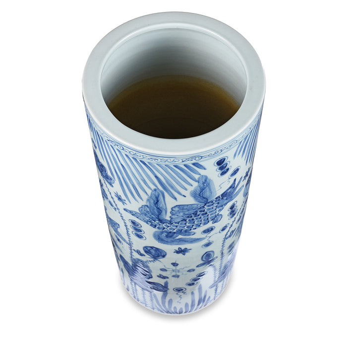 Top Down View Of Blue & White Porcelain Umbrella Stand | Indigo Antiques