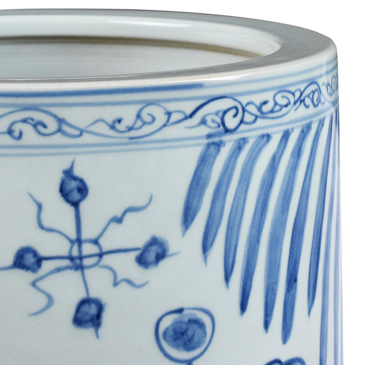 Rim Detail From Blue & White Porcelain Umbrella Stand | Indigo Antiques