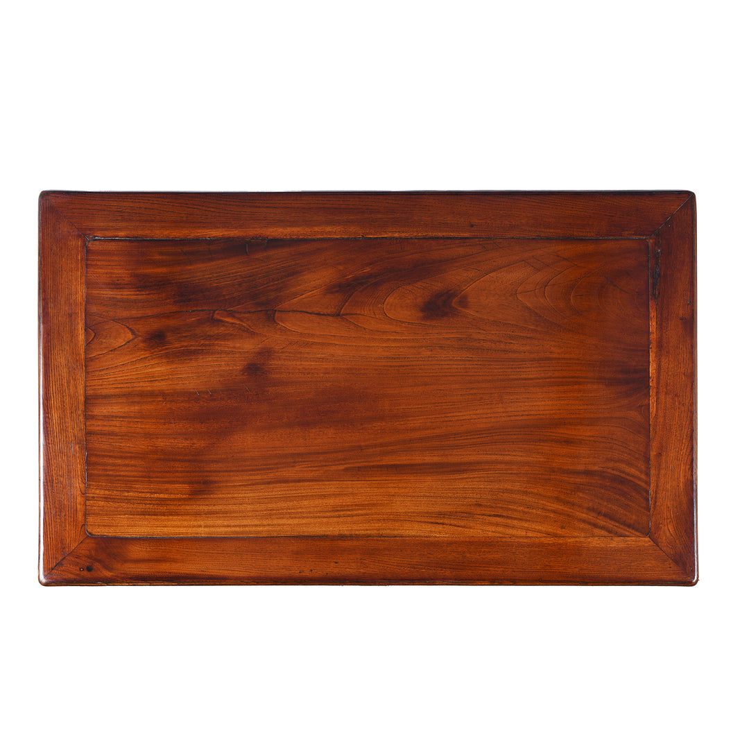 Top Down View Of Antique Red Elm 3 Drawer Desk From Shanghai  | Indigo Antiques