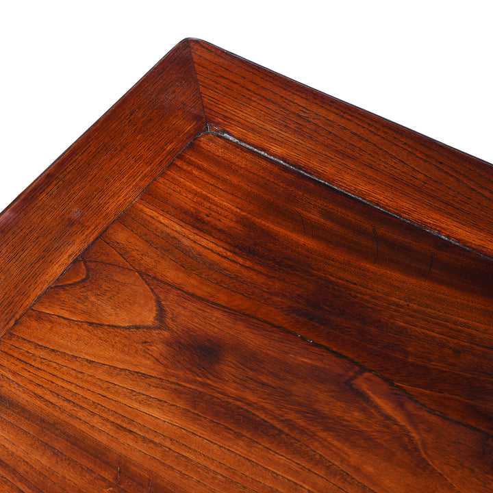 Top Corner Detail From Antique Red Elm 3 Drawer Desk From Shanghai  | Indigo Antiques