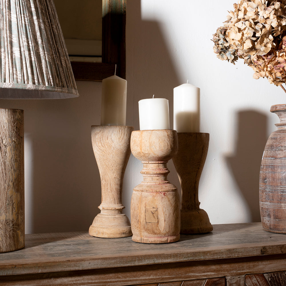 Carved Wooden Indian Candlestick | Indigo Antiques