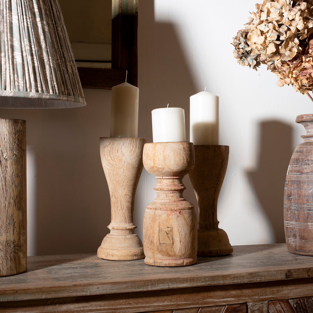 Carved Wooden Indian Candlestick | Indigo Antiques