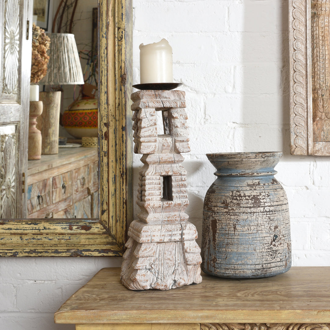 Vintage Painted Wood Pot From Kullu - Ca 1950'S