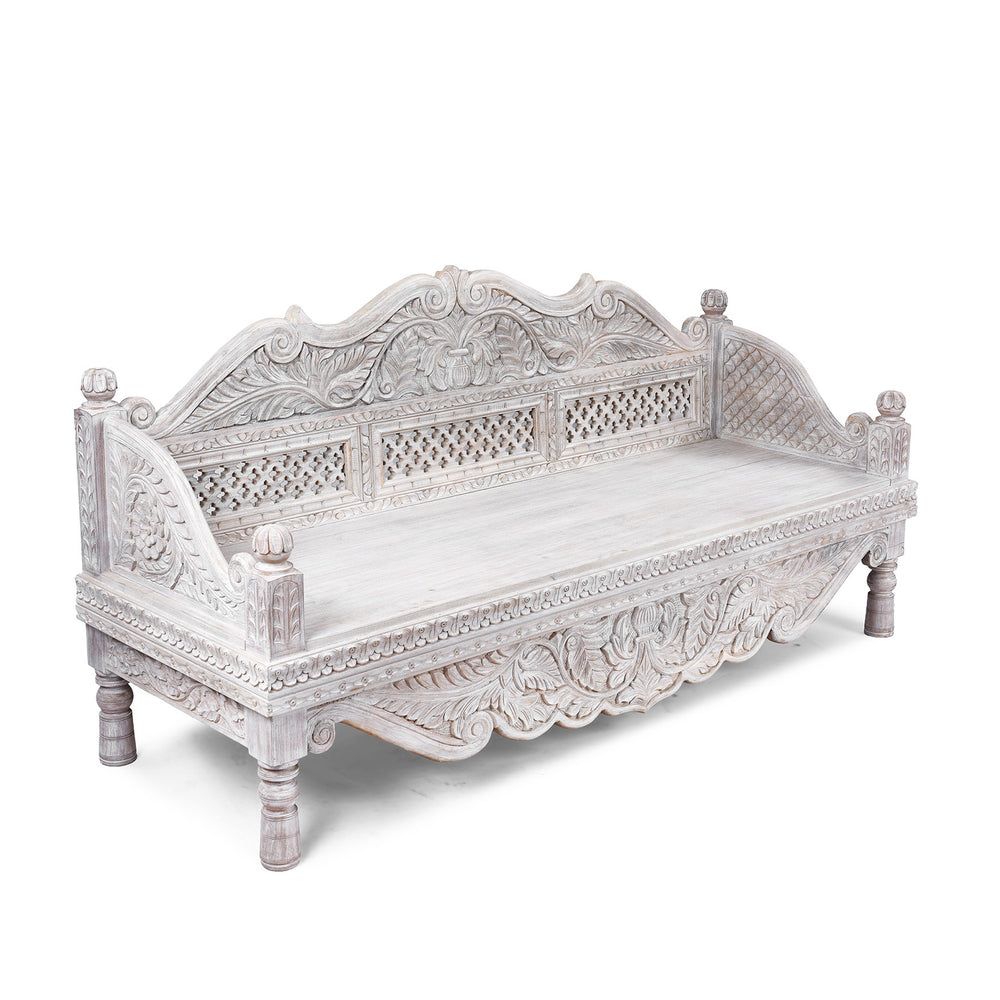 Carved And Limed Mango Wood Daybed | Indigo Antiques