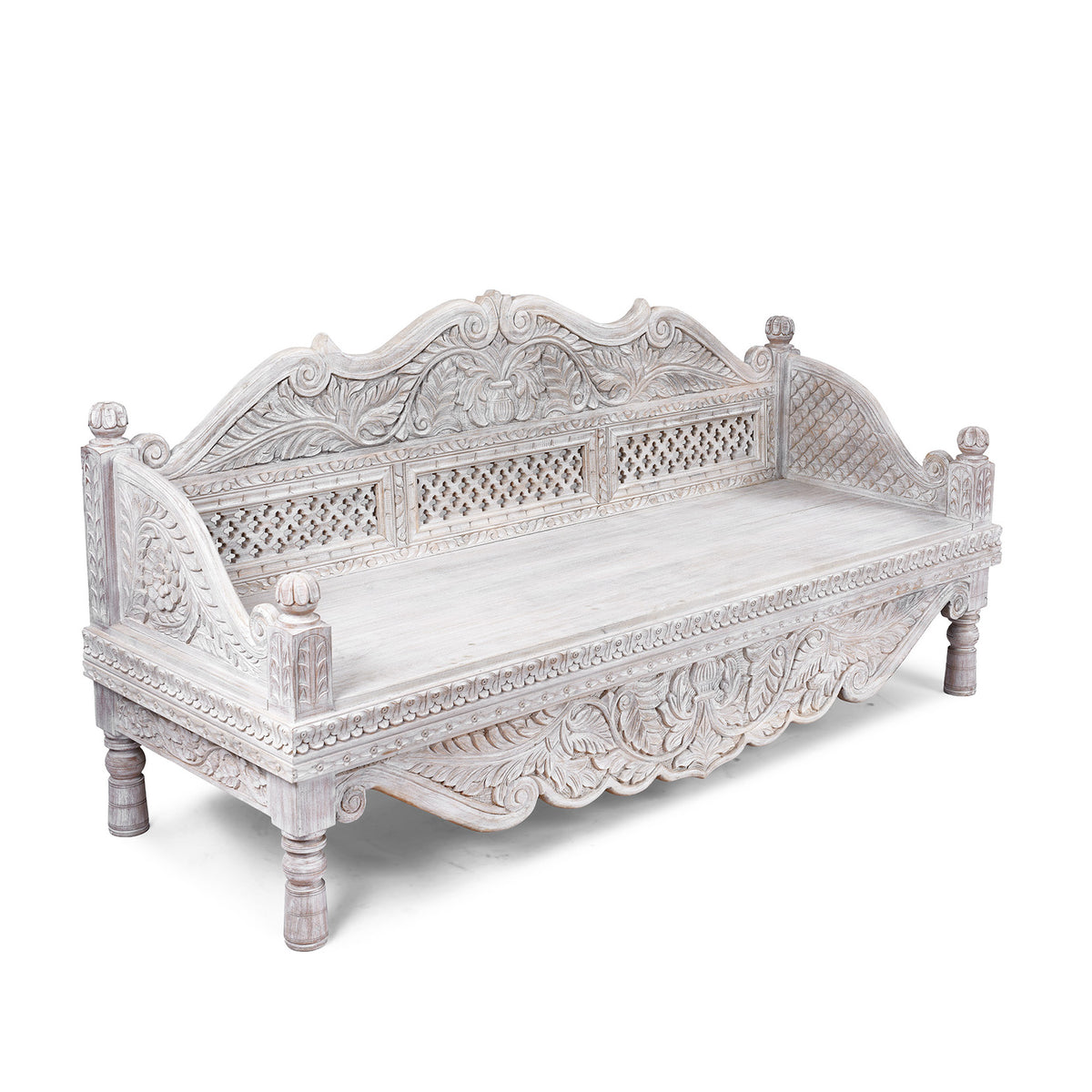 Carved And Limed Mango Wood Daybed | Indigo Antiques
