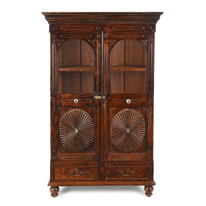 Antique Teak Almirah Cabinet With Sunburst Panels | Indigo Antiques
