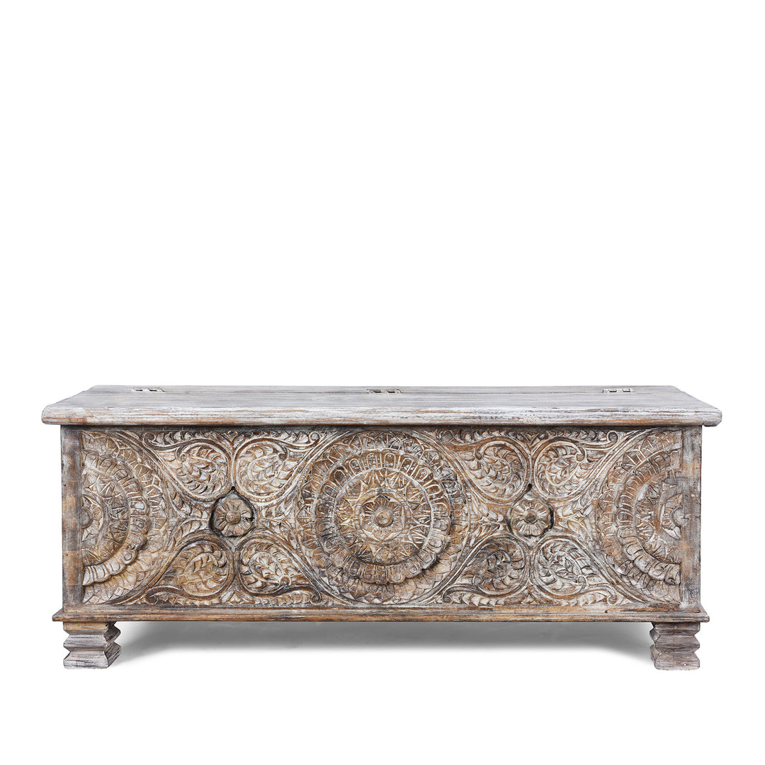 Carved Blanket Chest Made From Reclaimed Painted Teak | Indigo Antiques