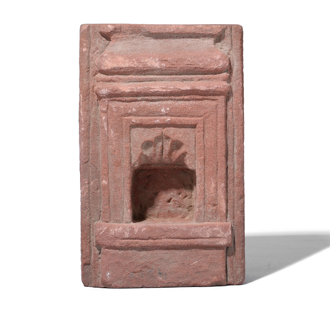 Carved Pink Sandstone Rajasthani Lamp Niche With Stepped Mouldings 19th Century