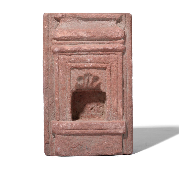 Carved Pink Sandstone Rajasthani Lamp Niche With Stepped Mouldings 19th Century