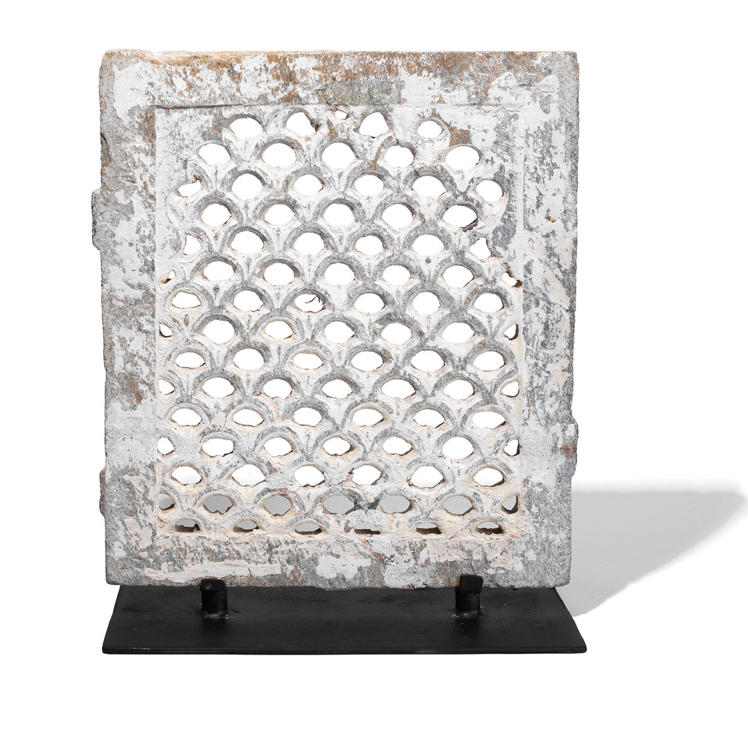 Carved Stone Jali Fretwork Panel From Dungarpur Rajasthan Mounted On Iron Stand