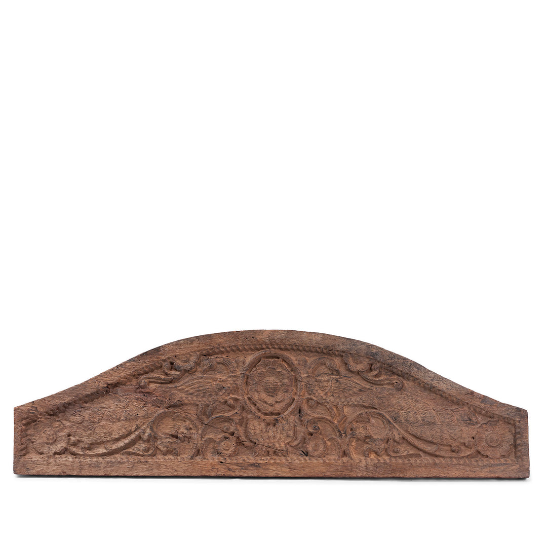 Carved Teak Gujarati Lintel With Floral Motifs And Peacocks