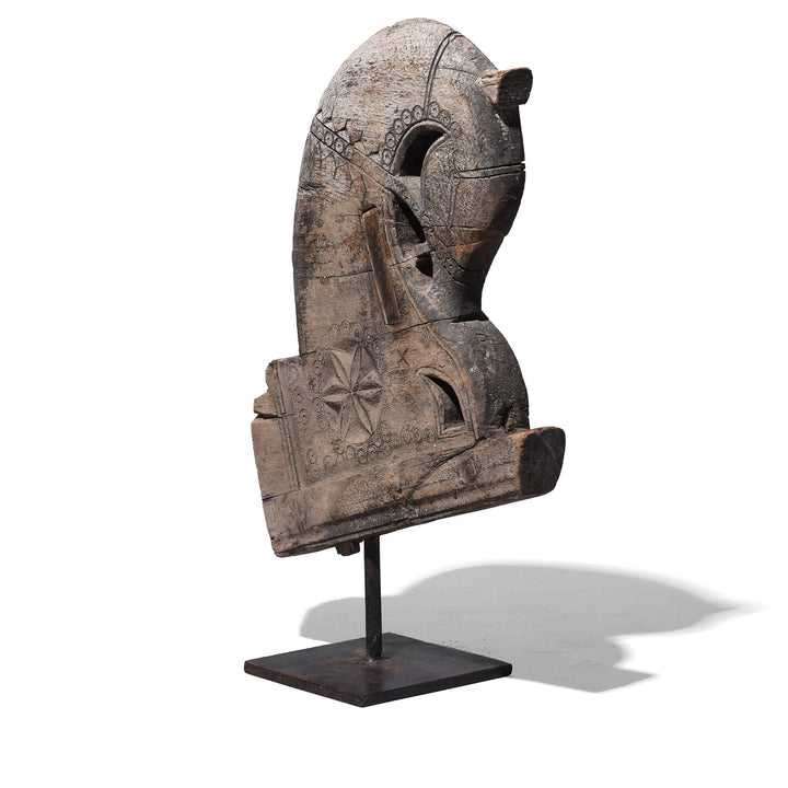 Carved Teak Horse Head Corbel Sculpture On Stand From Gujarat 19Th Century