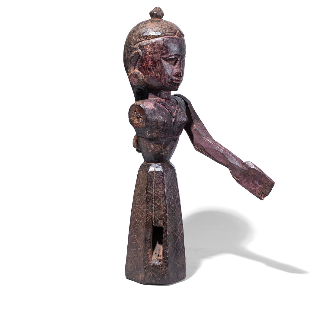 Carved Teak Jodhpur Gangaur Figure With Movable Arm And Long Tied Hair