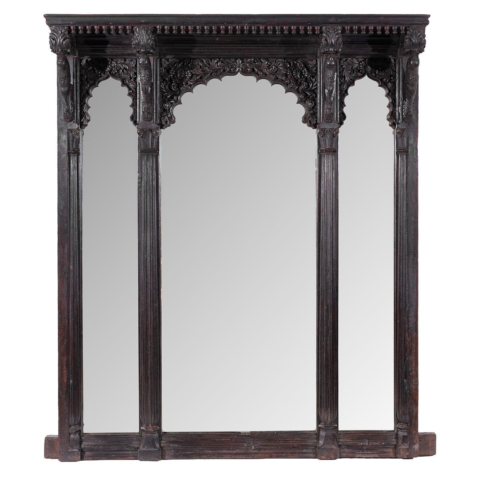 Antique Indian Carved Triple Arch Window Mirror | Indigo Antiques