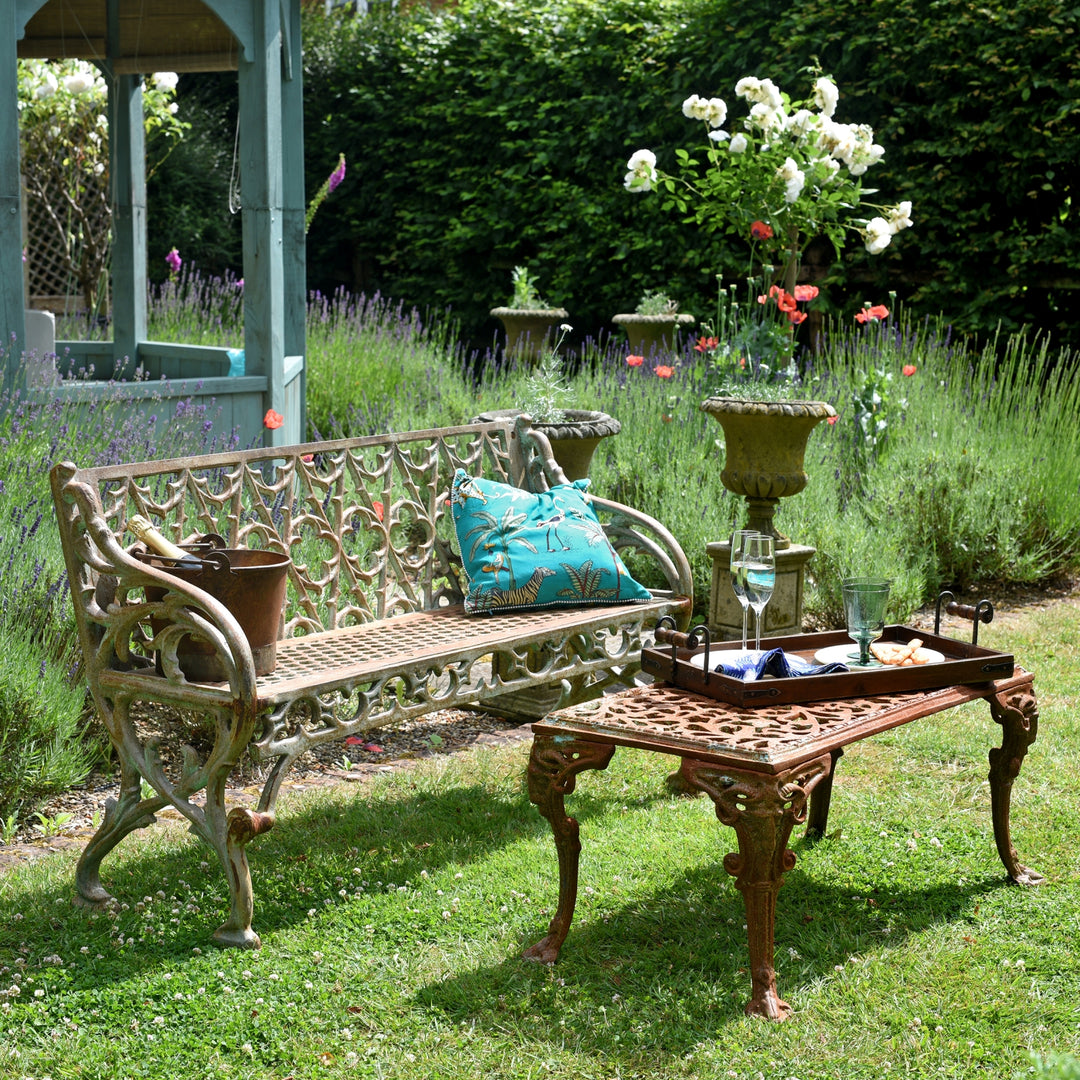 Indian Cast Iron Garden Bench & Coffee Table - Neo Gothic Style | Indigo Antiques