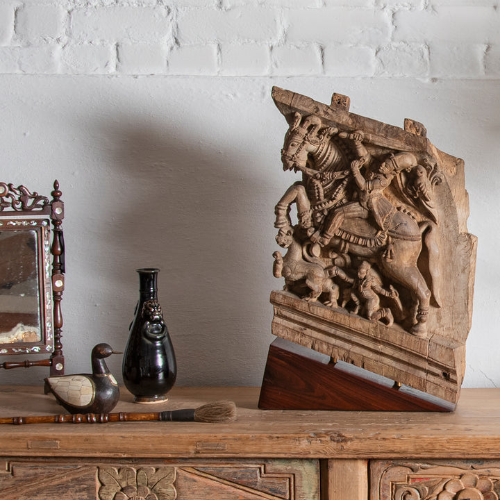 Antique Horse Chariot Carving From Tamil Nadu | Indigo Antiques