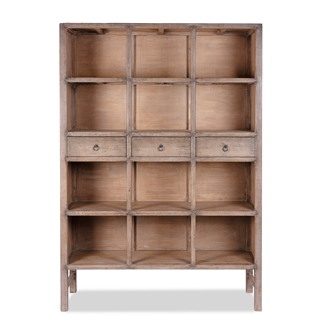 Chinese Bleached Pine Shelving Unit With Four Shelves And Three Drawers