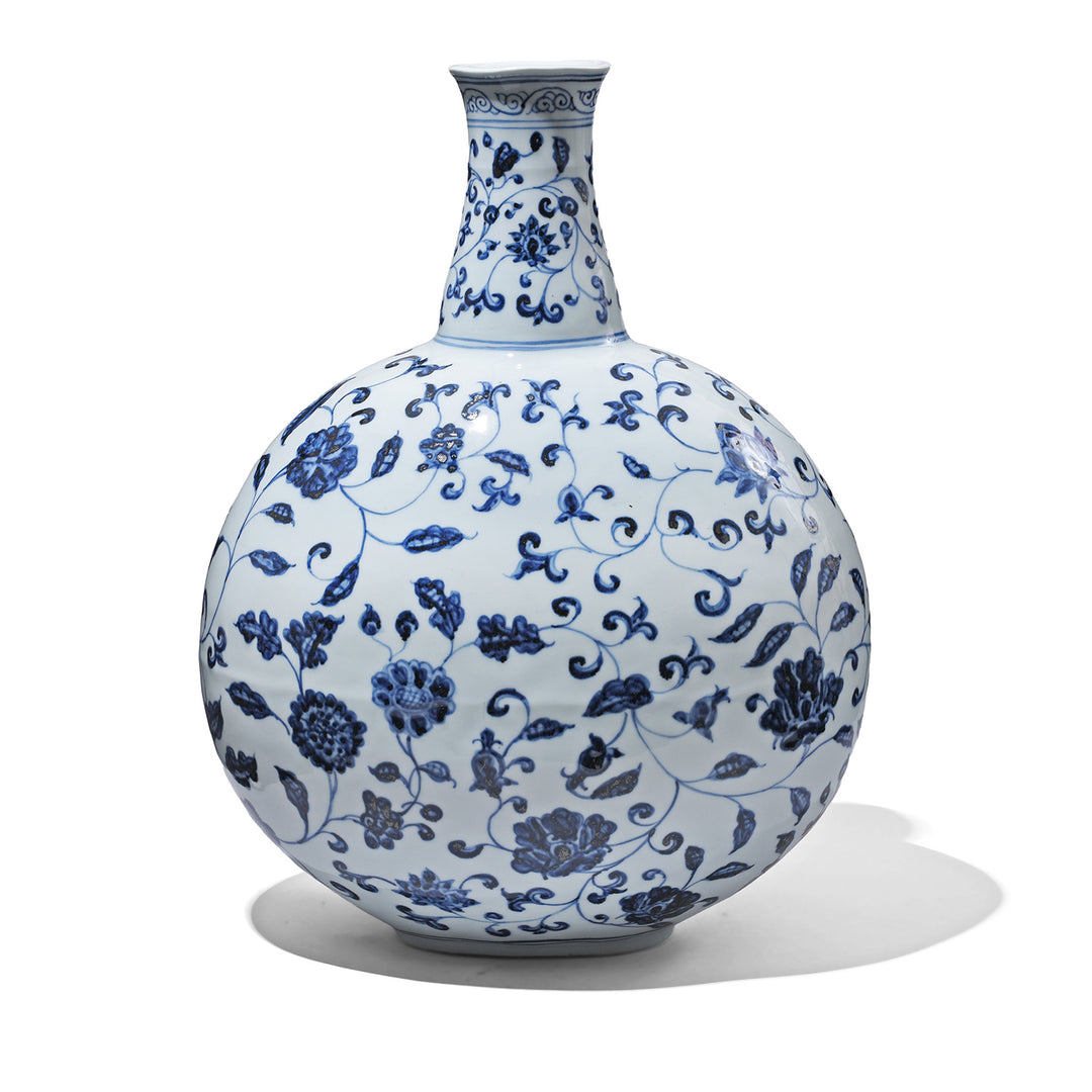 Chinese Blue & White Lotus Moonflask | Indigo Antiques